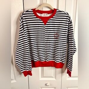 SUNDRY Anthropologie Women M Striped‎ Pullover Long Sleeve Multicolor White Navy